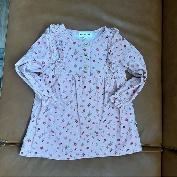 Rabbit Bear Girl Toddler 2T Organic Cotton Dress Floral Dusty Rose Long Sleeve - Picture 2 of 4